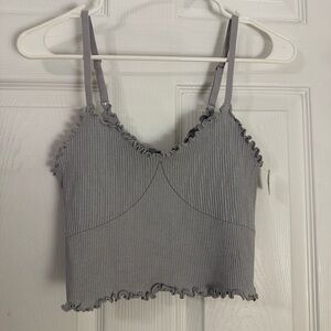Aerie Gray Ribbed Camisole with Ruffles